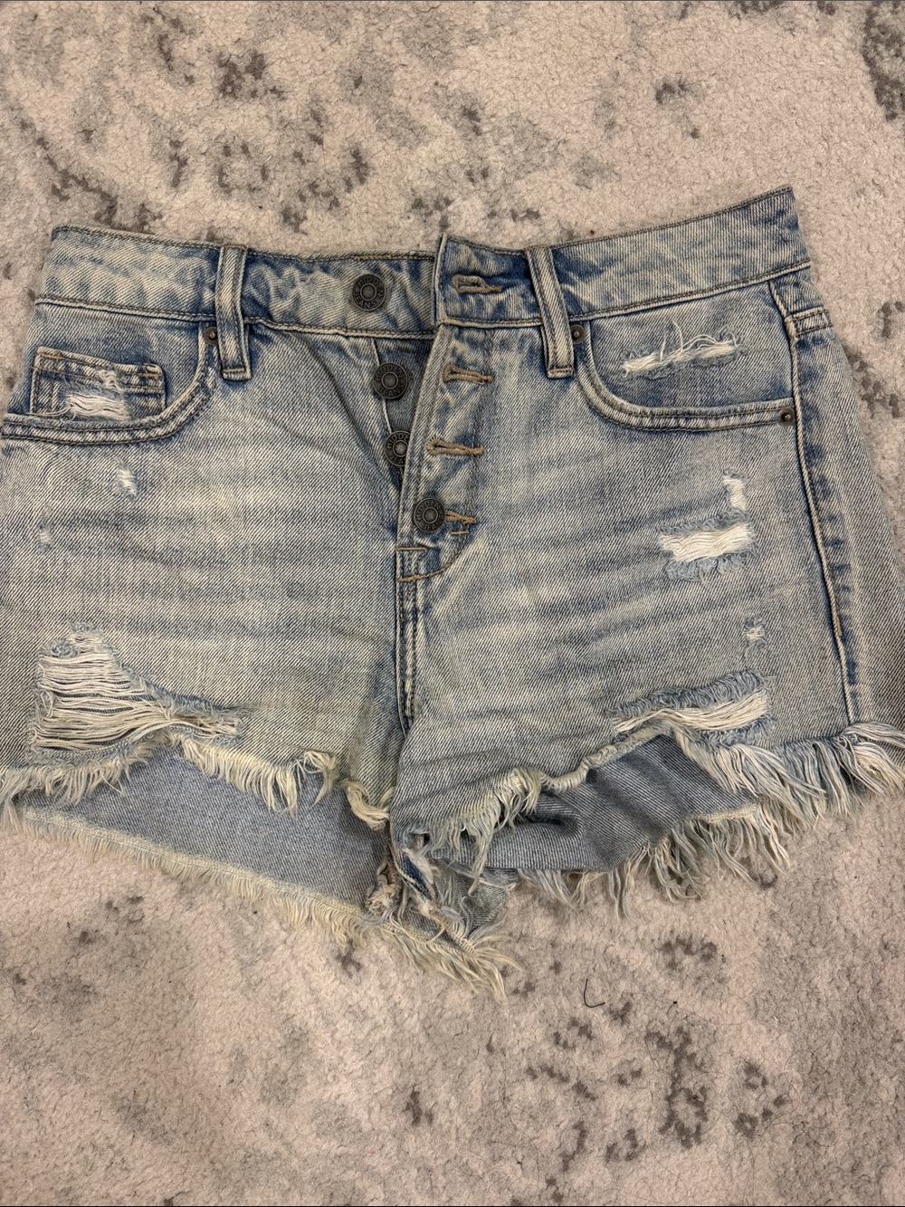 Light Wash Distressed High-Rise Denim Cutoff Shorts